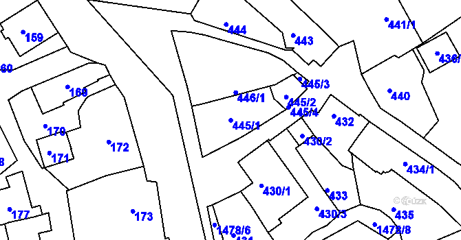 Parcela st. 445/1 v KÚ Olomučany, Katastrální mapa