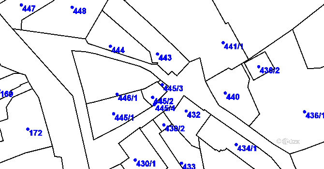 Parcela st. 445/3 v KÚ Olomučany, Katastrální mapa