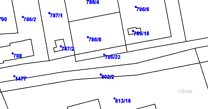 Parcela st. 786/22 v KÚ Olomučany, Katastrální mapa