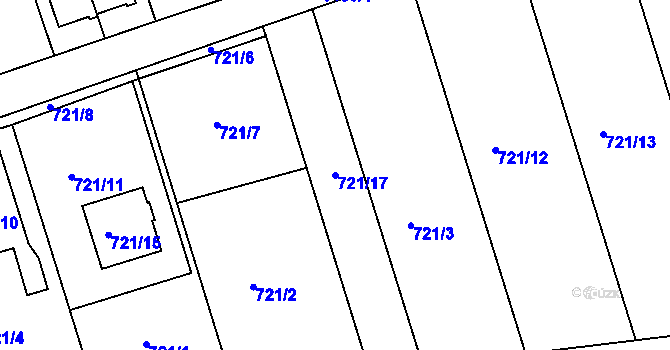 Parcela st. 721/17 v KÚ Olomučany, Katastrální mapa