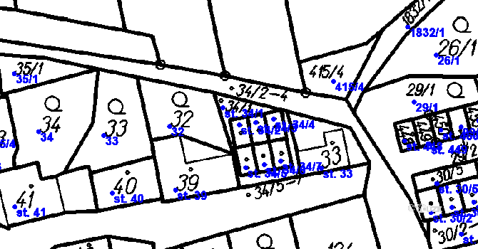 Parcela st. 34/2 v KÚ Oloví, Katastrální mapa