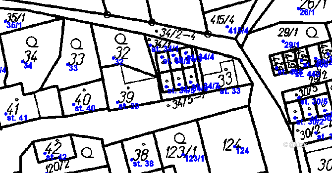 Parcela st. 34/5 v KÚ Oloví, Katastrální mapa