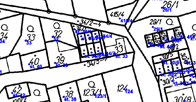 Parcela st. 34/7 v KÚ Oloví, Katastrální mapa