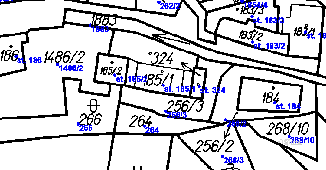 Parcela st. 185/1 v KÚ Oloví, Katastrální mapa