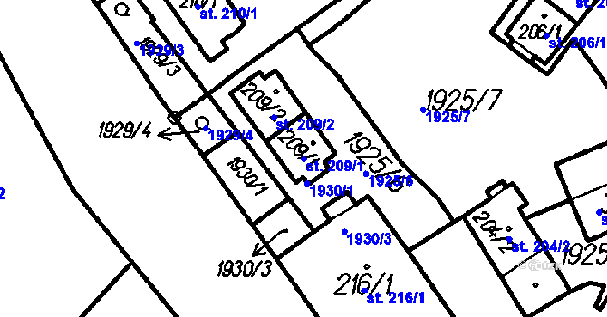 Parcela st. 209/1 v KÚ Oloví, Katastrální mapa