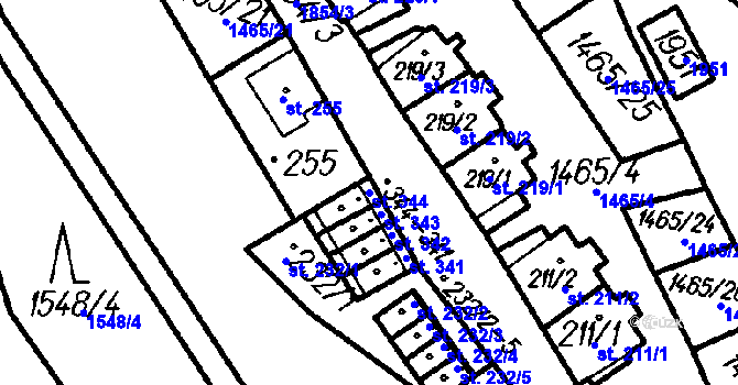 Parcela st. 344 v KÚ Oloví, Katastrální mapa