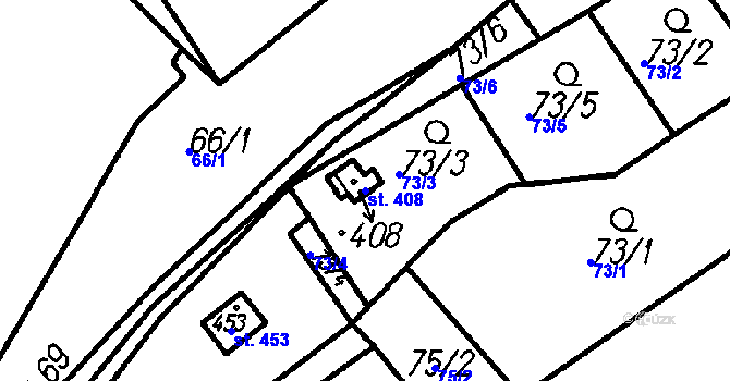 Parcela st. 408 v KÚ Oloví, Katastrální mapa