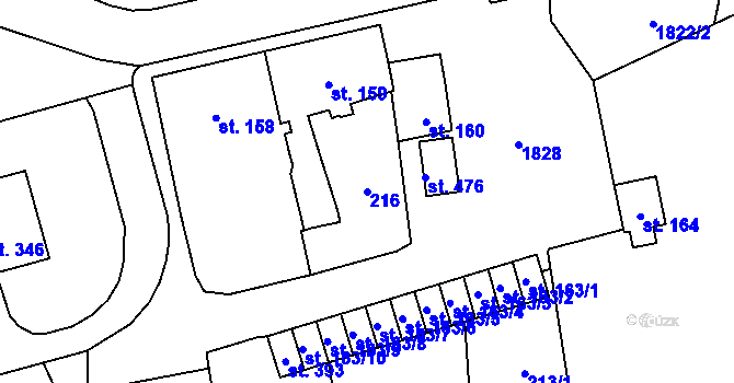 Parcela st. 216 v KÚ Oloví, Katastrální mapa