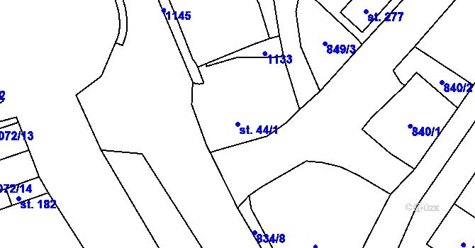 Parcela st. 44/1 v KÚ Hory u Oloví, Katastrální mapa