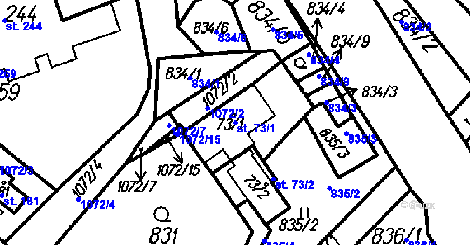 Parcela st. 73/1 v KÚ Hory u Oloví, Katastrální mapa