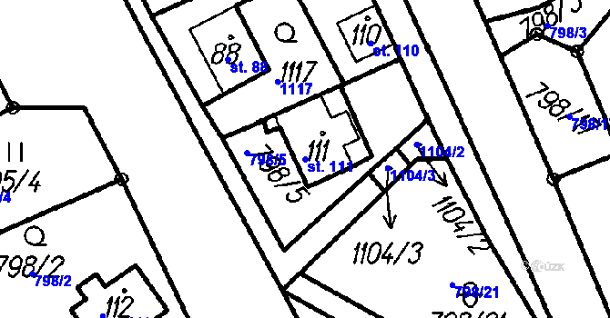 Parcela st. 111 v KÚ Hory u Oloví, Katastrální mapa