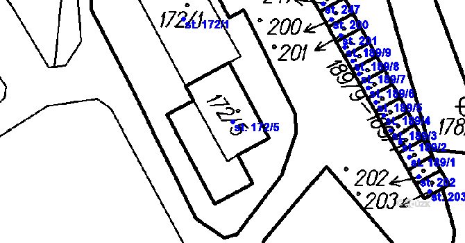 Parcela st. 172/5 v KÚ Hory u Oloví, Katastrální mapa