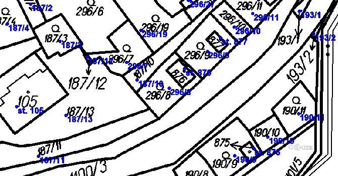 Parcela st. 296/8 v KÚ Hory u Oloví, Katastrální mapa