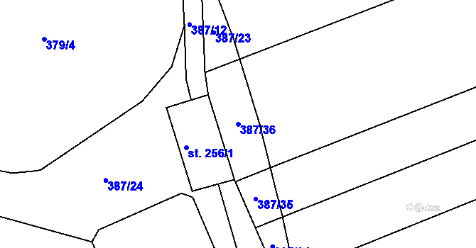 Parcela st. 387/36 v KÚ Olovnice, Katastrální mapa