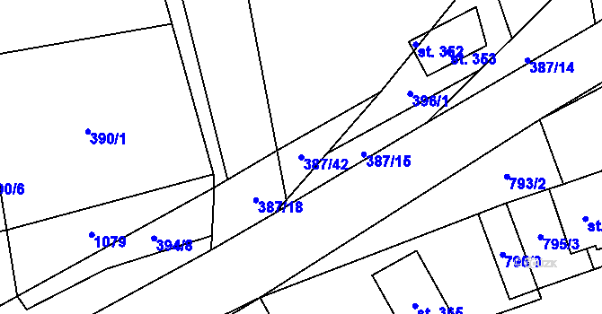Parcela st. 387/42 v KÚ Olovnice, Katastrální mapa