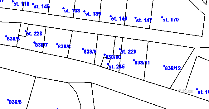 Parcela st. 838/10 v KÚ Olovnice, Katastrální mapa