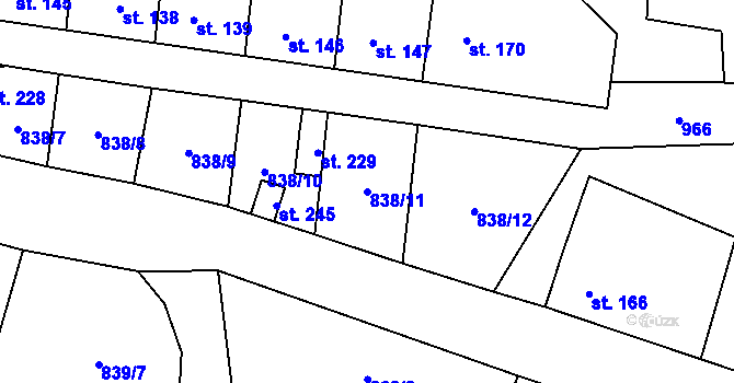 Parcela st. 838/11 v KÚ Olovnice, Katastrální mapa