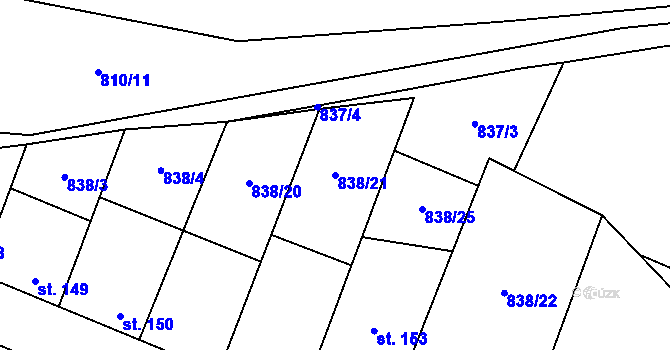 Parcela st. 838/21 v KÚ Olovnice, Katastrální mapa
