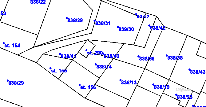 Parcela st. 838/40 v KÚ Olovnice, Katastrální mapa
