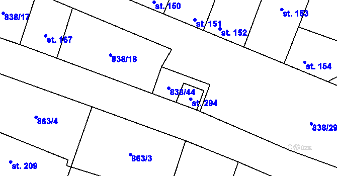 Parcela st. 838/44 v KÚ Olovnice, Katastrální mapa