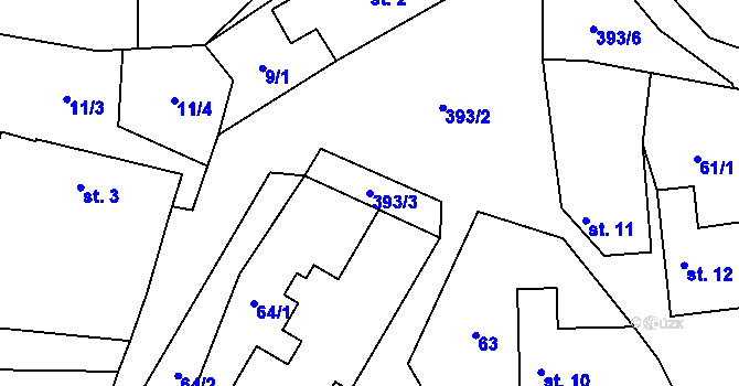Parcela st. 393/3 v KÚ Olšany u Čáslavi, Katastrální mapa