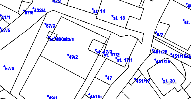 Parcela st. 17/3 v KÚ Olšany u Dačic, Katastrální mapa