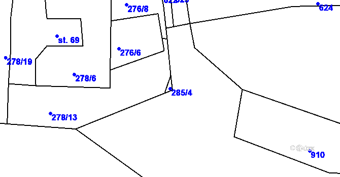 Parcela st. 285/4 v KÚ Olšany u Dačic, Katastrální mapa