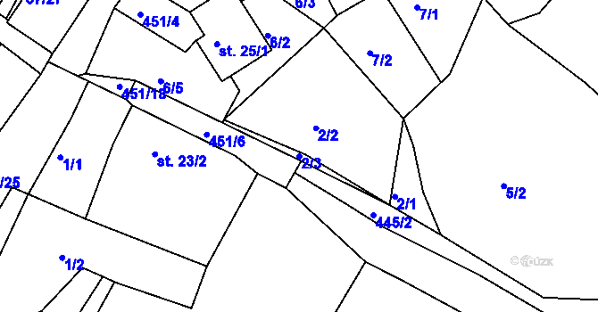 Parcela st. 2/3 v KÚ Olšany u Dačic, Katastrální mapa