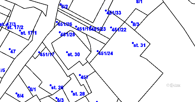 Parcela st. 451/24 v KÚ Olšany u Dačic, Katastrální mapa