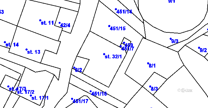 Parcela st. 32/1 v KÚ Olšany u Dačic, Katastrální mapa
