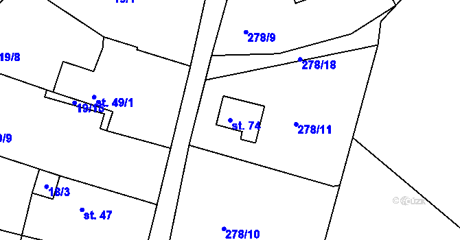 Parcela st. 74 v KÚ Olšany u Dačic, Katastrální mapa
