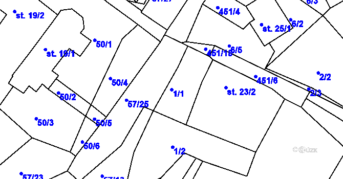 Parcela st. 1/1 v KÚ Olšany u Dačic, Katastrální mapa
