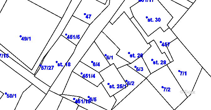 Parcela st. 6/1 v KÚ Olšany u Dačic, Katastrální mapa