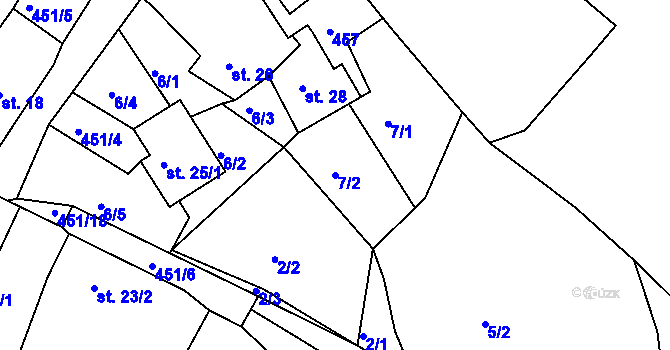 Parcela st. 7/2 v KÚ Olšany u Dačic, Katastrální mapa