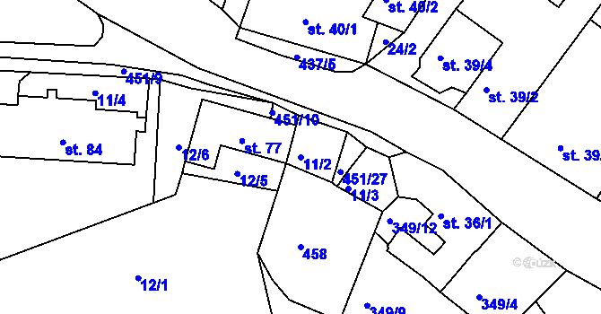 Parcela st. 11/2 v KÚ Olšany u Dačic, Katastrální mapa
