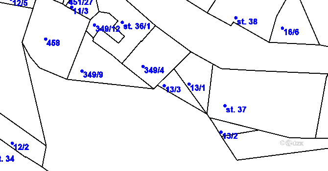 Parcela st. 13/3 v KÚ Olšany u Dačic, Katastrální mapa