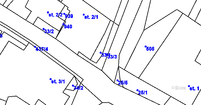 Parcela st. 33/1 v KÚ Olšany u Dačic, Katastrální mapa
