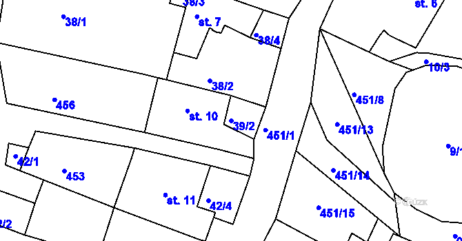 Parcela st. 39/2 v KÚ Olšany u Dačic, Katastrální mapa