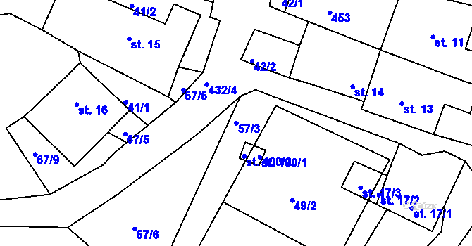 Parcela st. 57/3 v KÚ Olšany u Dačic, Katastrální mapa