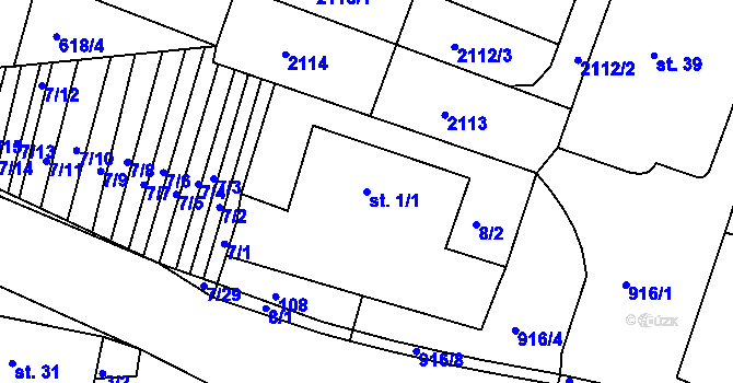 Parcela st. 1/1 v KÚ Olšany u Telče, Katastrální mapa