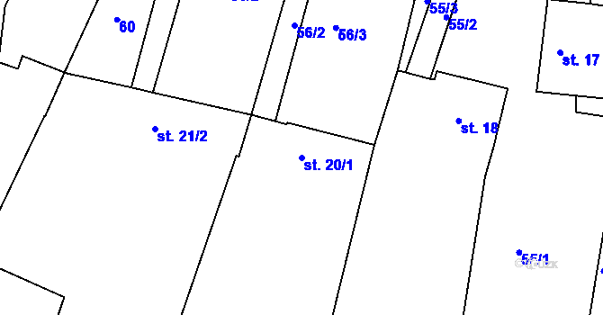 Parcela st. 20/1 v KÚ Olšany u Telče, Katastrální mapa