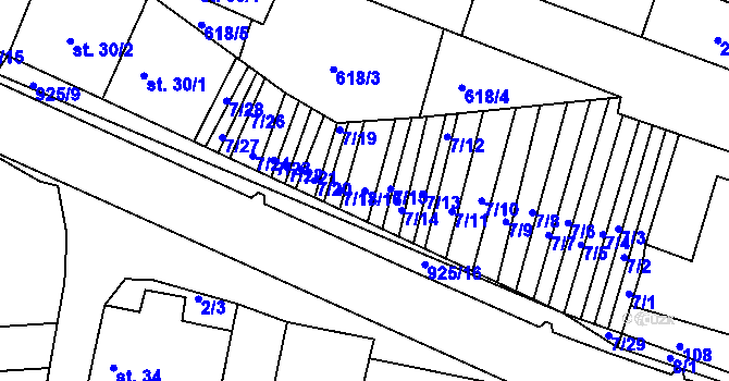 Parcela st. 7/16 v KÚ Olšany u Telče, Katastrální mapa