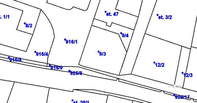 Parcela st. 9/3 v KÚ Olšany u Telče, Katastrální mapa