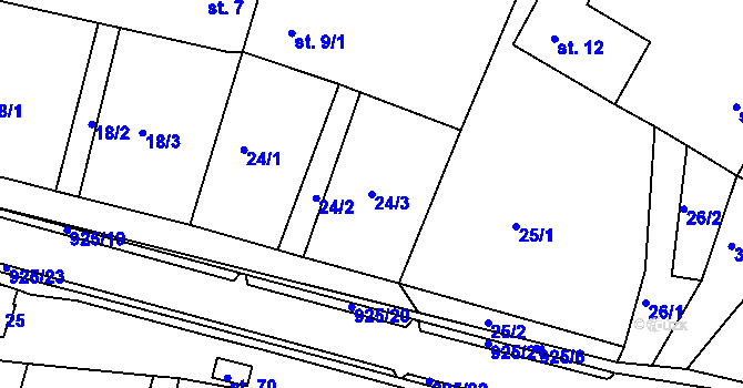 Parcela st. 24/3 v KÚ Olšany u Telče, Katastrální mapa