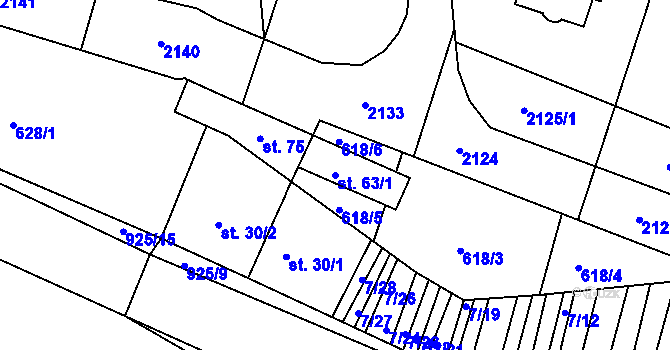 Parcela st. 63/1 v KÚ Olšany u Telče, Katastrální mapa