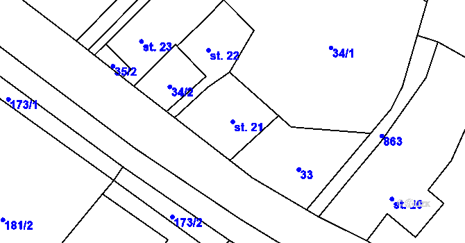 Parcela st. 21 v KÚ Olšany nad Moravou, Katastrální mapa