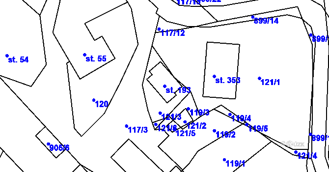 Parcela st. 193 v KÚ Olšany nad Moravou, Katastrální mapa