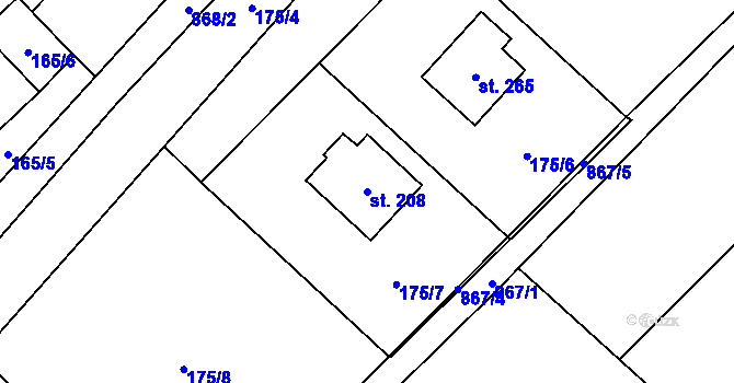 Parcela st. 208 v KÚ Olšany nad Moravou, Katastrální mapa