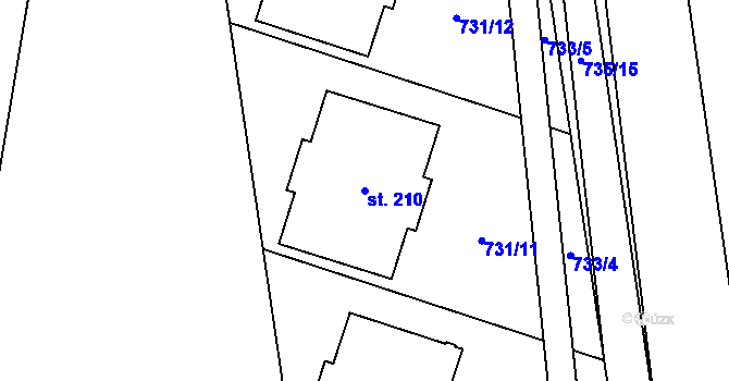 Parcela st. 210 v KÚ Olšany nad Moravou, Katastrální mapa