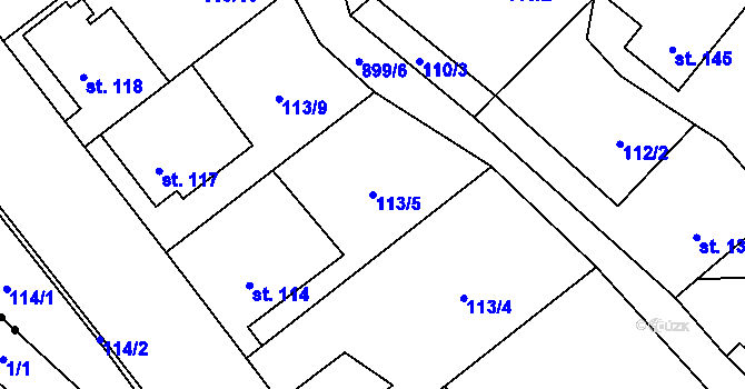 Parcela st. 113/5 v KÚ Olšany nad Moravou, Katastrální mapa